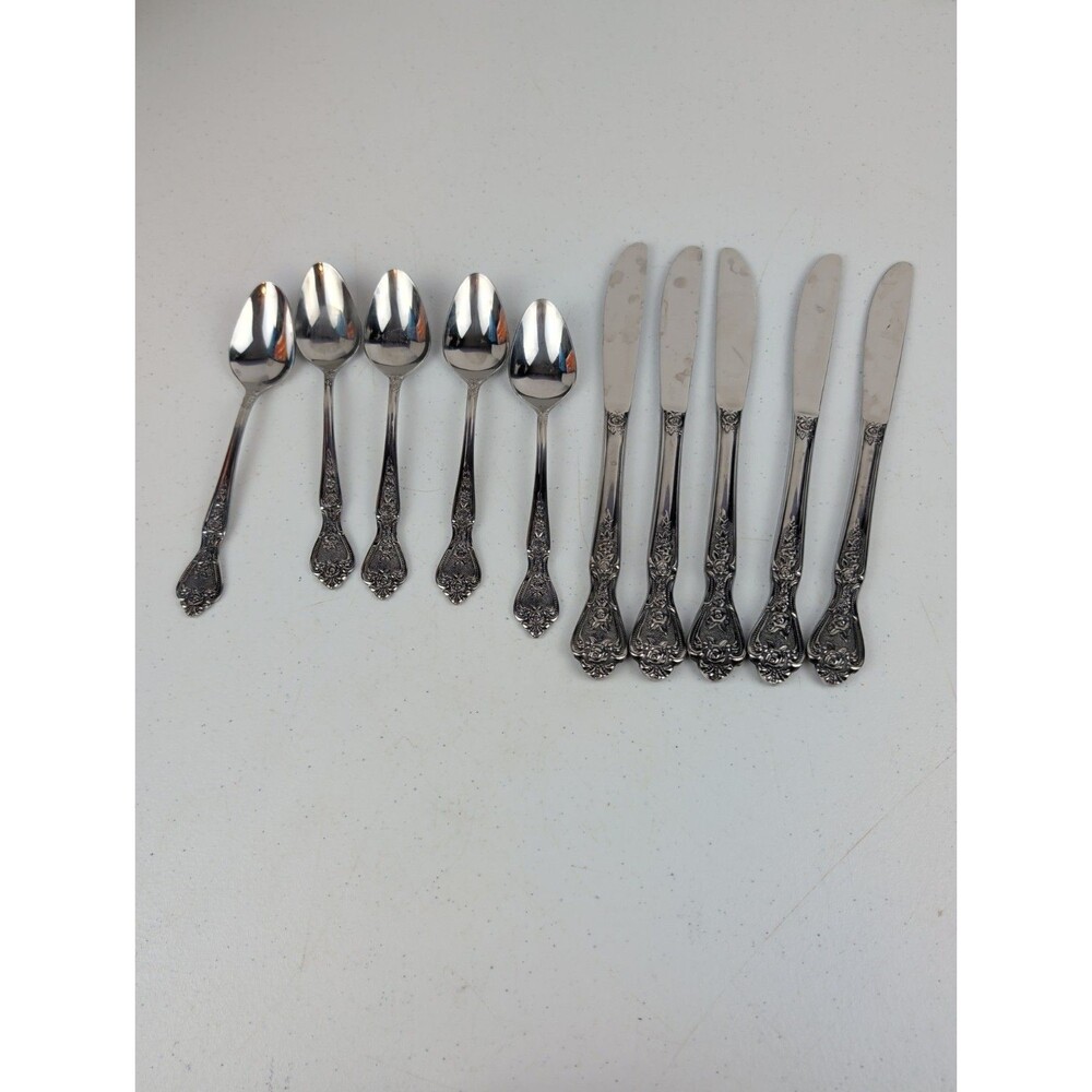 VTG Normandy Stainless Japan~Floral Design~Lot of 10 Pieces~Flatware~EUC